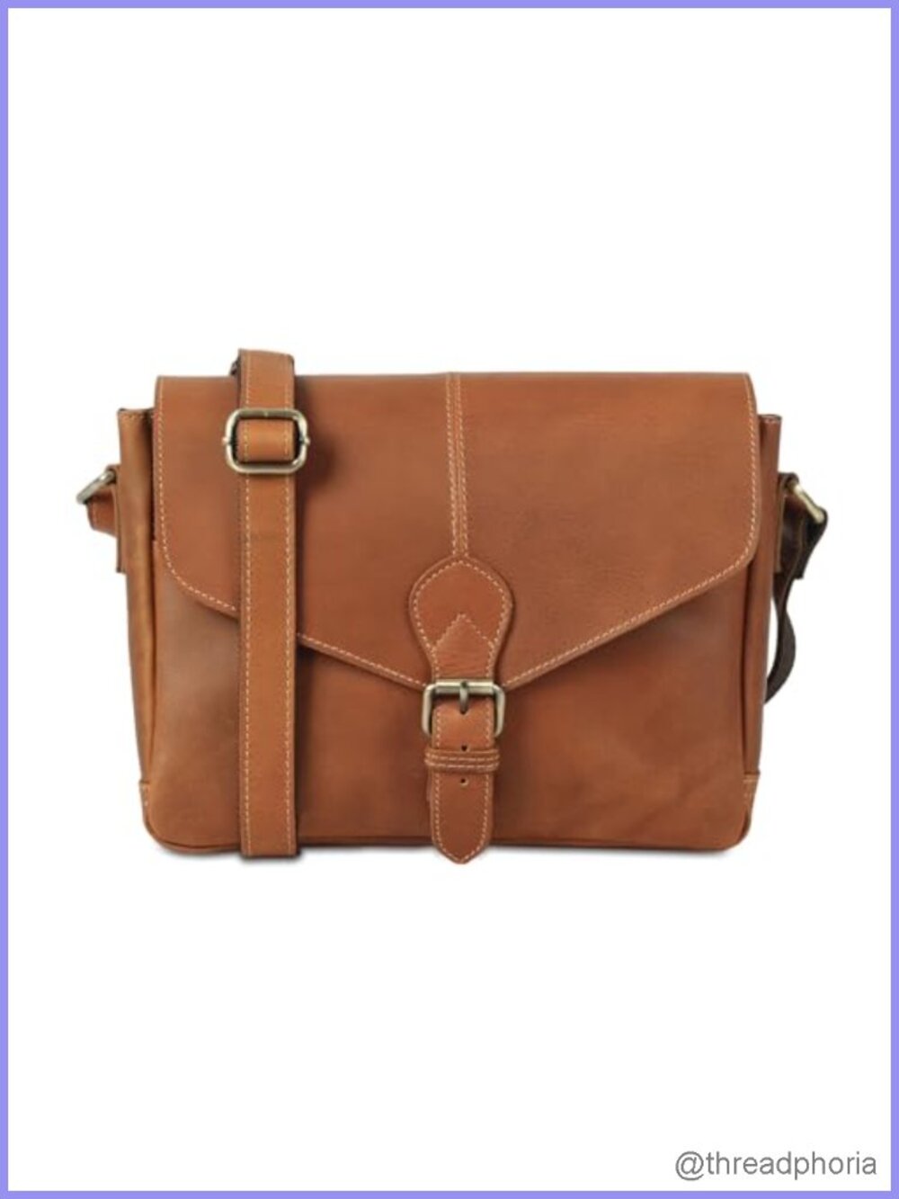 Genuine Vintage Leather Messenger Crossbody Bag with Adjustable Strap